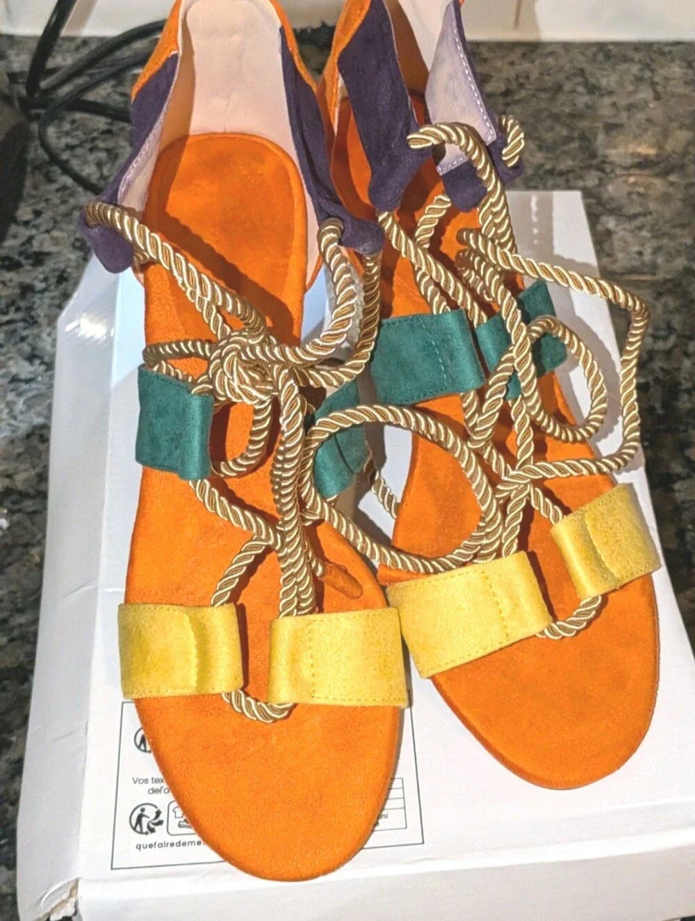 Women's Boho colorful open toe heels sz 8.5